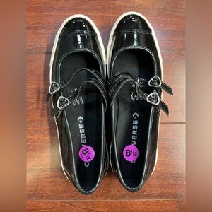 Womens 8.5 Converse Dainty Mary Jane Slip Black Patent Leather Valentines Day #4